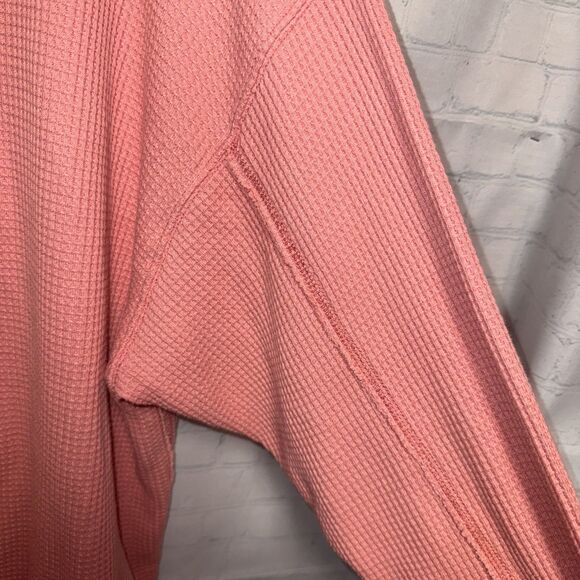 Aerie The Sweat Waffle Knit Crew Neck Sweatshirt Pink Coral Women's Large Henley - Picture 5 of 6
